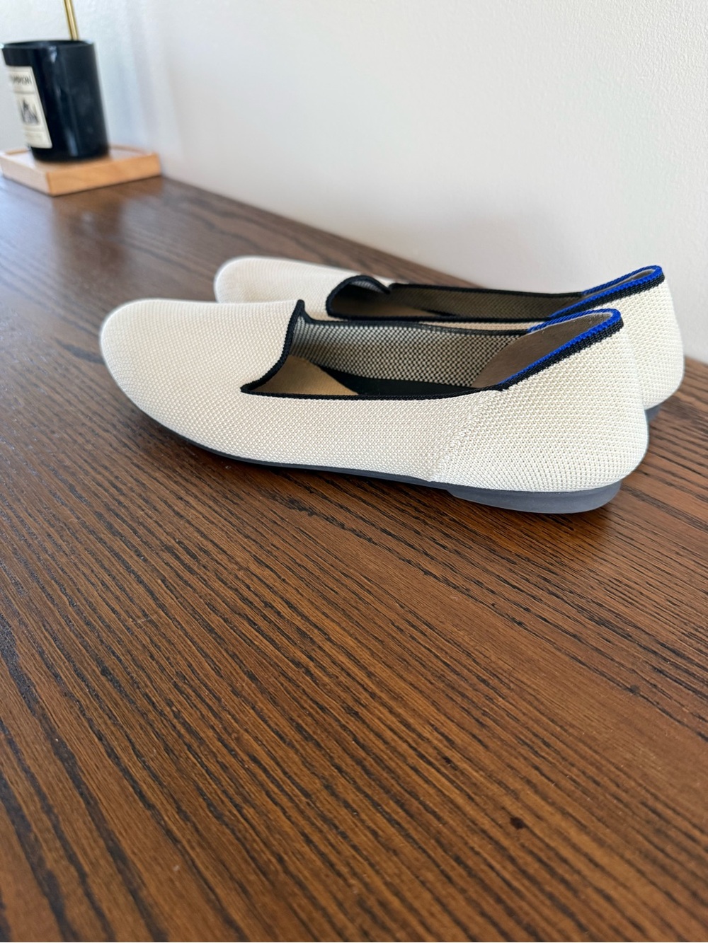 ROTHY’S Knit Slip-On Flats with Black Trim and Blue Heel Accent - Picture 4 of 5
